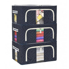 FLYNGO Foldable Steel Frame Clothes Organizer Storage Box For Wardrobe, Saree, Shirts, And Blankets (66 Ltr - Pack Of 2, Oxford Fabric), Blue