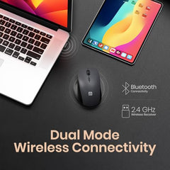 Portronics ToadGo Wireless Rechargeable Bluetooth Mouse with Thumb Rest Support, (Bluetooth + 2.4 GHz) Connectivity, Rechargeable Battery, Adjustable Dpi, Noise-Free Clicking, Wide Compatibility