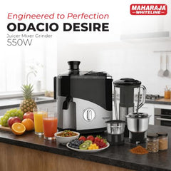 Maharaja Whiteline Odacio Desire Juicer Mixer grinder 550 Watt,smooth juicing, 3 jars, 5years warranty