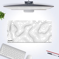 White Topographical XXL Gaming Deskmat 900x450mm – Extended Mousepad for PC