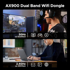 ARVOX AX900 900 Mbps WiFi 6 + Bluetooth 5.4 Wireless Network USB Adapter for Desktop PC with 2.4Ghz/5Ghz High Gain Dual Band 5 Dbi Antenna Wi-Fi, Supports Windows 11/10 MU-MIMO WPA3 OFDMA