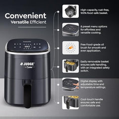Judge by Prestige InstaAir Digital 4L Air Fryer | 80% less Oil Consumption | Air Fry, Grill, Roast, Bake | Digital Display | 8 Preset Menu | 1250 Watts | Easy to Clean | 1Y Warranty | ISI Certified