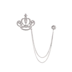 SYGA Luxury Crown Style Brooch for Men's & Women Suit Shirt Stud Brooch Lapel Pin Brooch Pin Chain Tassel Brooch Pin with Crystal Chain(silver heart crown)