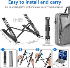 Tukzer (Imported Foldable Laptop Stand Riser for Laptop, MacBook, Notebook & Tablets up to 17 Inch, 7 Level Height Angle Adjustment, 2X Stronger M-Shape Aluminum Silicone Pads Air Ventilation-Black