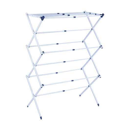 STANSY Foldable Clothes Drying Rack, Multi-Tier Metal Laundry Stand, White, Space Saving, Portable, Indoor Outdoor Use for Balcony Bathroom Home