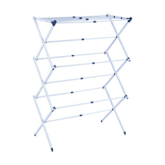 STANSY Foldable Clothes Drying Rack, Multi-Tier Metal Laundry Stand, White, Space Saving, Portable, Indoor Outdoor Use for Balcony Bathroom Home