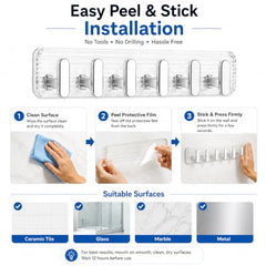 SIGNAMIO 6 Hook Shelf Adhesive Strip Wall Hanging Sticky Hook Black