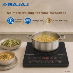 Bajaj ICX 200FP 2000 W Induction Cooktop | 7 Pre-Set Menus | Digital Display | Cool Touch Surface | 1 Year Warranty 【Black】