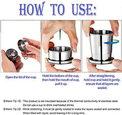 MOMISY Portable Folding Stainless Steel Travel Camping Water Mug Cup Glass -150ml, Silver (Stainless Steel 201)