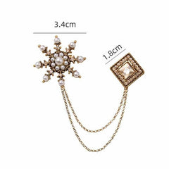 SYGA Men's & Women White Pearl Chain Diamond Suit With Eagle Chain Lapel Pin Tassel Brooch Pin with Crystal Chain