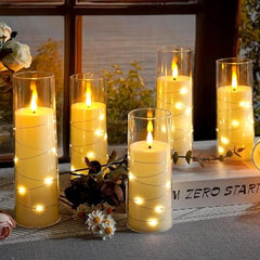Flameless LED Pillar Candle Set of 2 | Acrylic Fiber Glass | Dancing Faux Wick | Remote Control with Battery Operated 3 AA | Home Décor & Gifting | 3" D x 6" H | Red