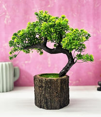 Dekorly Small Artificial Bonsai Tree Fake Plant Potted House Plants Japanese Pine Bonsai Plant Faux Bonsai for Home Indoor Decoration Office (Wooden Potted Plants, Design-G)