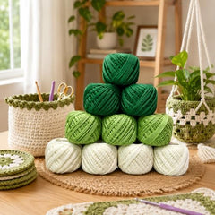 Crochet Cotton Thread Yarn Combo, 10 Rolls for Knitting, Crochet, Embroidery and Craft Making, Soft Decorative Thread for Handmade DIY Projects, Yellow & Green