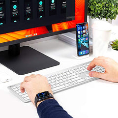 iClever GK08 Wireless Keyboard and Mouse - Rechargeable Ergonomic Keyboard with Number Pad, Silent Typing, 2.4G Stable Connection, Slim Design for Mac & Windows (Silver)