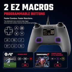 EvoFox Elite S Advanced Wired Gaming Controller for PC, 1000Hz Polling Rate, Hall Effect Joysticks, Programmable Macro Buttons, Sniper Mode & Turbo Mode, Dual Vibration, RGB Lighting, 1.8m Cable, Grey
