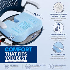 Grin Health Orthopedic Coccyx Seat Cushion | Memory Foam Ergonomic Seat for Tailbone Coccyx Support, Hip, Tailbone, Sciatica & Backpain Relief for Office Chair, Car Seat, Upto 100kg (Black)