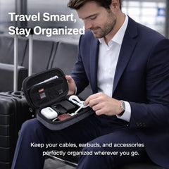 BonKaso Tech Organizer Pouch Hard Shell – Travel Electronics Accessories Case for Charger, USB Cable, Power Bank, Earphones & Hard Drive | Compact EVA Storage Bag – Black & Blue