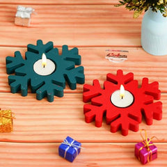 eCraftIndia Wooden Floral Printing Block Decorative Tea Light Candle Holders (Set of 12, Green White) Diwali Christmas Decorations Items for Home Office Christmas Gifts for Women Men Family Friend