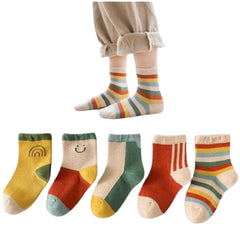 MOMISY 5 Pairs Girl Boys Tube Socks Toddlers Infant Solid Color Boat Spring and Autumn Socks Stretch Baby kids Sock (IN, Age, 12 Months, 3 Years, Rainbow Smiley)