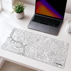 White Topographical XXL Gaming Deskmat 900x450mm – Extended Mousepad for PC