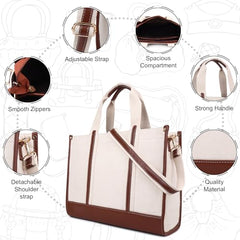 Womanix Canvas Laptop Tote Bag,14 inch Laptop Bag, Black Shoulder Bag, Casual Briefcase, Tote Bag For Women, Travel, Office, College