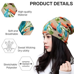 MOMISY Women Unisex Winter Beanie Hat & Neck Warmer | Knitted Multifunctional Scarf Cap with Letter Print | Warm Pullover Hat (in, Alpha, Free Size, FeatherKhaki)