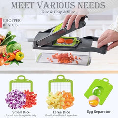 Vegetable Chopper 16 in 1 with Container, Veggie Chopper Food Chopper and Dicer, Onion Chopper Vegetable Cutter with 8 Stainless Steel Blades, Easy Meal Prep Kitchen Tool, Green
