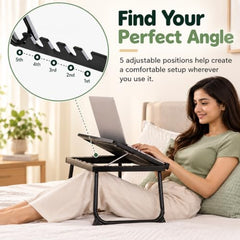 HOMERO Adjustable & Foldable Laptop Bed Table with Cup Holder -Brown