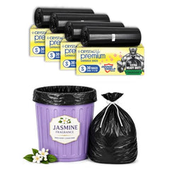 Crystal Scented Garbage Bags Black, Medium 19x22 Inches, 120 Bags | Jasmine Scented, 30 Pcs/Roll x 4, Tie-String, Wet & Dry Waste