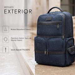 RARE RABBIT VEJER Nylon Texture Backpack, USB Charging Port, Water Repellent, 24L (Blue)