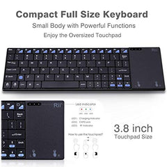 Rii K12 Ultra Slim 2.4GHz Portable Mini Wireless KODI Keyboard Large Size Touchpad Mouse, Stainless Steel Back Cover, Rechargeable Li-ion Battery, IPTV, Android TV, XBMC, Windows, Black