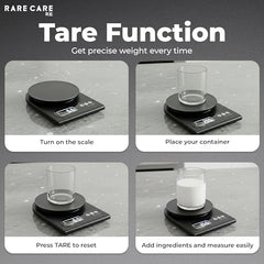 RARECARE Kitchen Weight Machine For Home | Electronic Weighing Machine for Food | Tare Function 1 Year Warranty | Dual Weight Setting | Weighing Scale For Kitchen | Model - Ounce, Black