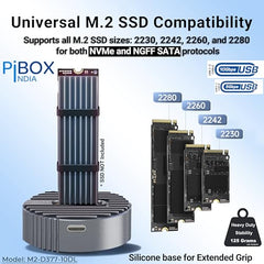 PiBOX India NVME M2 Enclosure Fan, SSD Enclosure - USB 3.2 10Gbps, Tool-Free M.2 NVMe Case, PCI-E NVMe Reader, USB-C, Supports M & B&M Keys, 2230/2242