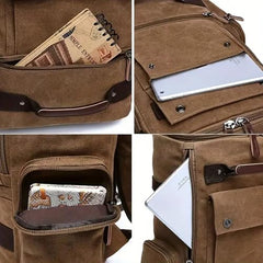 FUR JADEN Eco Friendly Travel 4 Compartment Laptop Backpack Made of Water Resistant Sustainable Canvas and Vegan Leather for Unisex for Travel Hiking Work (Coffee)
