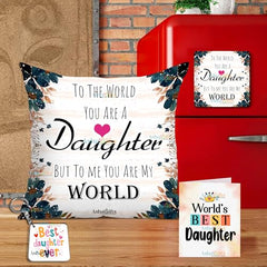 Gift for Daughter Birthday Special Birthday for Daughter Printed Cushion(12 inch X 12 inch with Filler with Keychian) Girls Pillow Daughters Day for Daughter and Girls AT-7