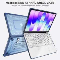 ProElite Transparent Case for MacBook Neo 13 inch 2026 Model Touch ID, Heavy Duty Honeycomb Hard Shell with Slim TPU Bumper and Fold Kickstand, Dark Blue