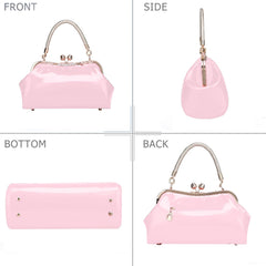 SYGA Women's Glossy Patent Leather Handbag Kiss Lock Purse Top Handle Handbag Suitable Gift for a festival,occasion,Birthday(PINK)