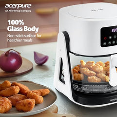 Acerpure Air Fryer | 100% Glass Bowl | 90% Less Oil | 5.5L Air Fryer + 2.5L Cooking Pot | Air Fry, Toast, Reheat, Grill, Cook | 360° TurboHeat Technology | Preset Modes | 1500 Watts | Black