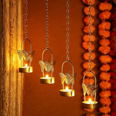 The Purple Tree Aluminium Hanging Butterfly Tealight Candle Holders Combo Pack (Pack of 4)