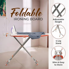 Kuber Industries 18 Inch Foldable & Height Adjustable Press Board Iron Stand with Heat Resistant Holder/Tray for Home | Anti Skid Press Table for Clothes | Diamond Print- Red & Cream