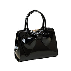 SYGA Women Elegant Glossy Bow Shell Handbag – Double Handle PU Tote for Daily Chic