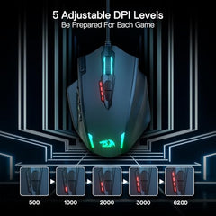 Redragon Impact M908 RGB LED MMO USB Mouse with Side Buttons Laser Wired Gaming Mouse with 12400 DPI, High Precision, 18 Programmable Mouse Buttons (Black)