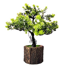 Dekorly Small Artificial Bonsai Tree Fake Plant Potted House Plants Japanese Pine Bonsai Plant Faux Bonsai for Home Indoor Decoration Office (Wooden Potted Plants, Design-G)