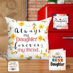 Gift for Daughter Birthday Special Birthday for Daughter Printed Cushion(12 inch X 12 inch with Filler with Keychian) Girls Pillow Daughters Day for Daughter and Girls AT-7