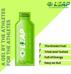 LEAP Energy Gel for Running & Cycling – Quick Energy Boost with Natural Ingredients, Amino Acids & MCT Oil – Fast Digestion Sports Gel for Athletes – Banana Strawberry Flavor – Pack of 5