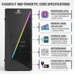 CAGBOLT Assembled i5 Desktop PC | Core i5-4570 4th Gen | 16GB DDR3 RAM | 512GB SSD | HD Graphics 4600 | HDMI | VGA | Ethernet | Windows 11 Pro | Office 2024 | 2 Years Warranty | for Office & Home Use