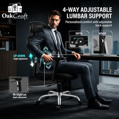 Oakcraft Matrix High-Back Ergonomic Mesh Office Chair with Height Adjustable Handrests & Tilt-Lock Mechanism — Breathable Mesh Back, 360° Swivel & Smooth Casters