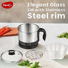 Pigeon Kessel Multipurpose Kettle (12173) 1.2 litres with Stainless Steel Body, used for boiling Water and milk, Tea, Coffee, Oats, Noodles, Soup etc. 600 Watt (Black & Silver)