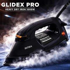 Intex Glidex Ease Dry Iron 1000W | Non-Stick Soleplate | Adjustable Temperature Control | Shock Proof Lightweight Dry Iron | Thermal Protection | Fast & Smooth Ironing for Home Use | 2 Year Warranty