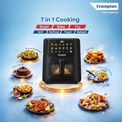 Crompton Ameo Edge 5L Digital Air Fryer, NutriGuard Technology, 10 Preset Menus, Interactive Digital Display, SilentPro Technology, Edge-to-Edge Design,1 Year Warranty (ACGAF-AMEO EDGE 5L)